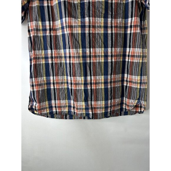 L.L. Bean Signature Rainbow Madras Plaid Button Popover Shirt Preppy - Picture 4 of 6